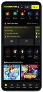 Parimatch India mobile version